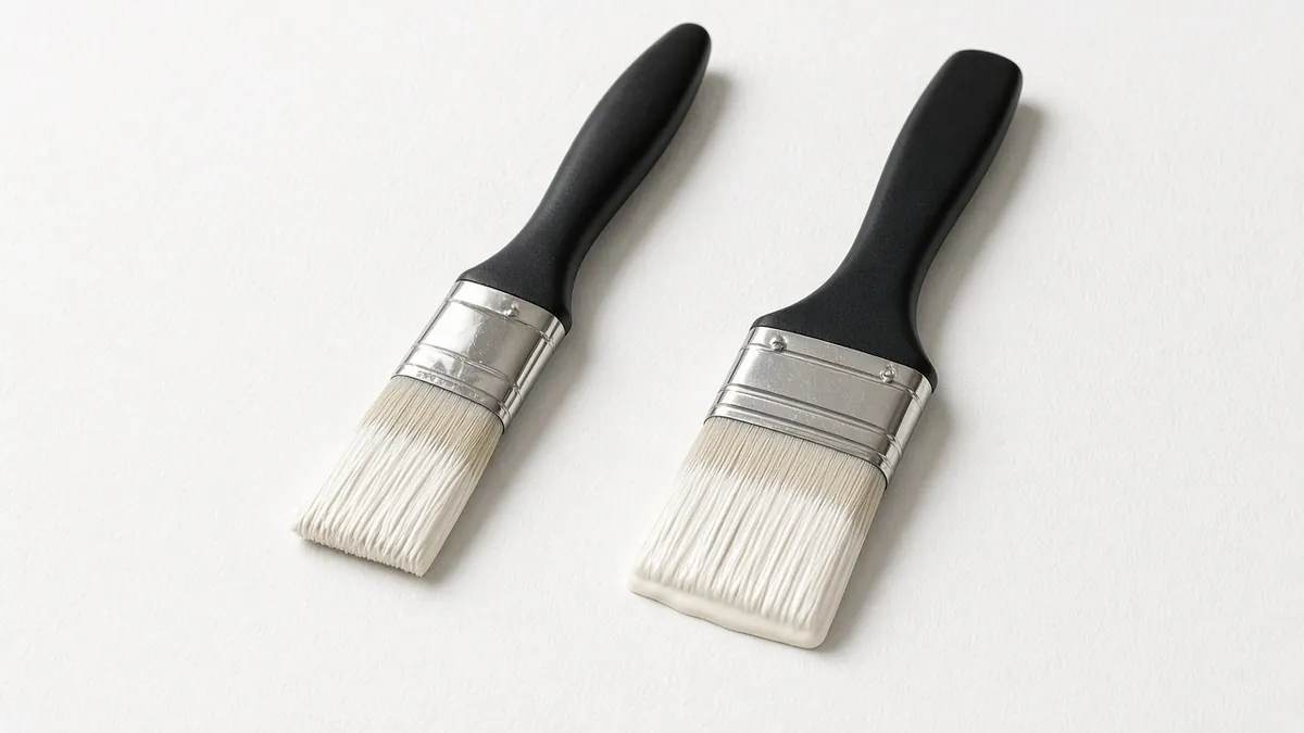 Angled sash brush beside a flat sash brush for cutting in paint