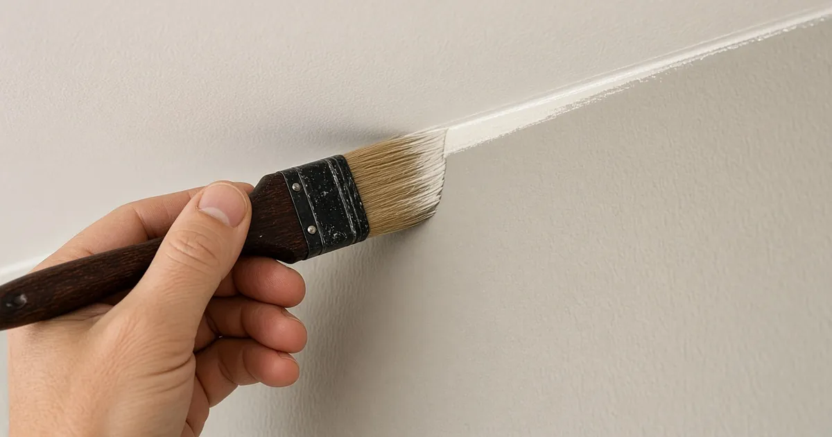 Angled sash brush cutting a clean paint line at a wall-to-ceiling corner