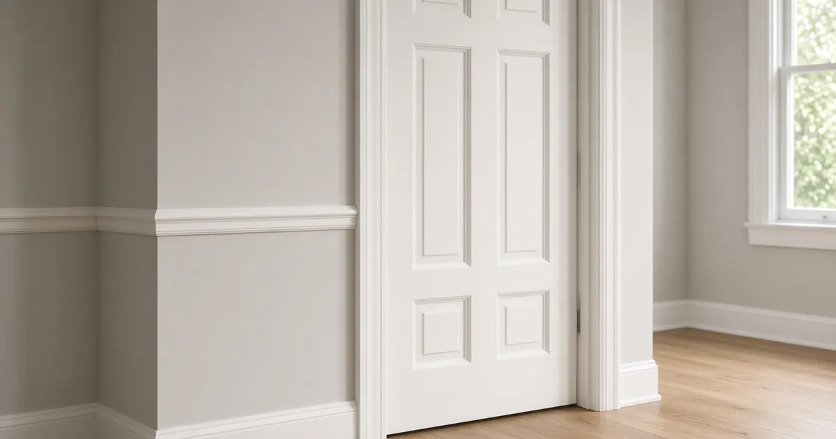 White paneled interior door freshly hung in a hallway