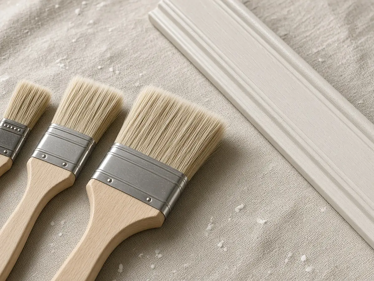 Angled paint brushes of different widths laid out for cutting-in tasks